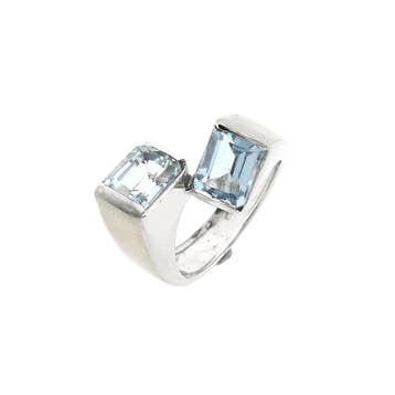 18 Krt. Witgouden Toi et moi ring met aquamarijn, Handtassen en Accessoires, Ringen, Gebruikt, Ophalen of Verzenden, Kleiner dan 17