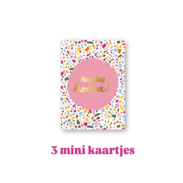 3 kleine kaartjes - Hiep hiep HOERA - Terrazzo- A7 - Zond..., Diversen, Wenskaarten, Nieuw, Ophalen of Verzenden