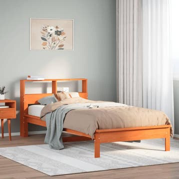 vidaXL Bed met boekenkast zonder matras grenenhout wasbruin, Huis en Inrichting, Slaapkamer | Bedden, Verzenden, Nieuw