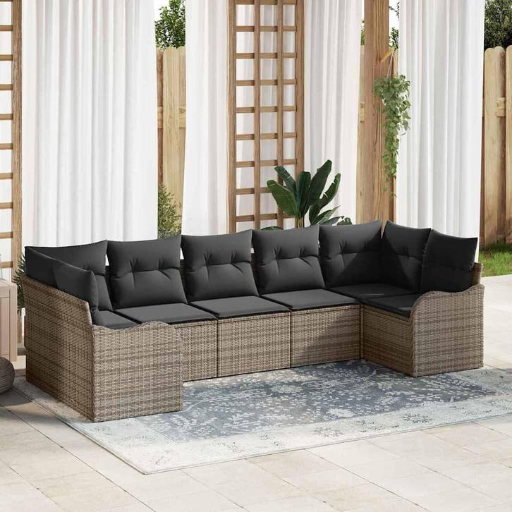 vidaXL Tuinbank Set Grijs poly rattan, Tuin en Terras, Tuinsets en Loungesets, Nieuw, Verzenden