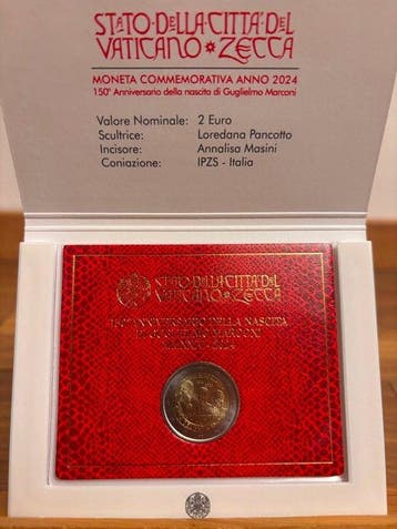 Vaticaan. 2 Euro 2024 Guglielmo Marconi (Zonder