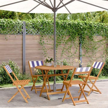 vidaXL 5-delige Tuinset massief hout en stof blauw en wit, Verzenden, Tuinset