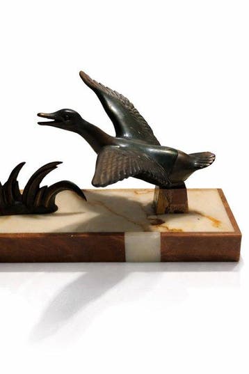 Beeld, Flying Ducks on Marble Base - 26 cm - Brons, Marmer -