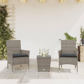 vidaXL 3-delige Bistroset met kussens poly rattan en glas, Verzenden, Nieuw