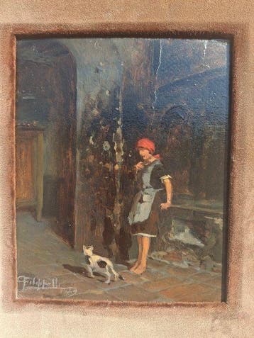 Cafiero Filippelli (1889-1973) - Interno con gattino