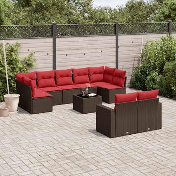 vidaXL 10-delige Loungeset met kussens poly rattan bruin, Verzenden, Nieuw, Loungeset