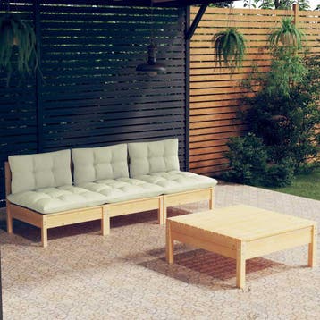 vidaXL 4-delige Loungeset met crèmekleurige kussens, Verzenden, Loungeset