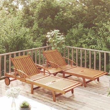 vidaXL Ligbeddenset met tafel massief acaciahout, Verzenden