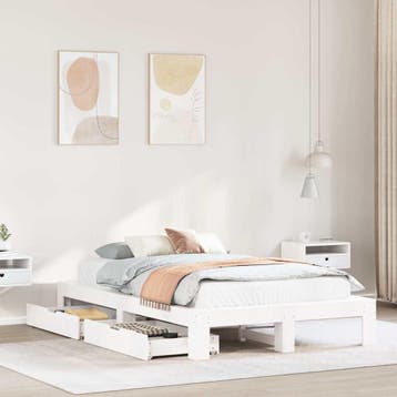 vidaXL Bedframe zonder matras massief grenenhout wit 135x190, Verzenden, Nieuw