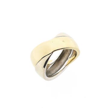 Bicolor gouden crossover ring, Handtassen en Accessoires, Ringen, Gebruikt, Ophalen of Verzenden, Kleiner dan 17, Dame