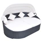 vidaXL Loungebed met luifel poly rattan zwart, Verzenden, Nieuw