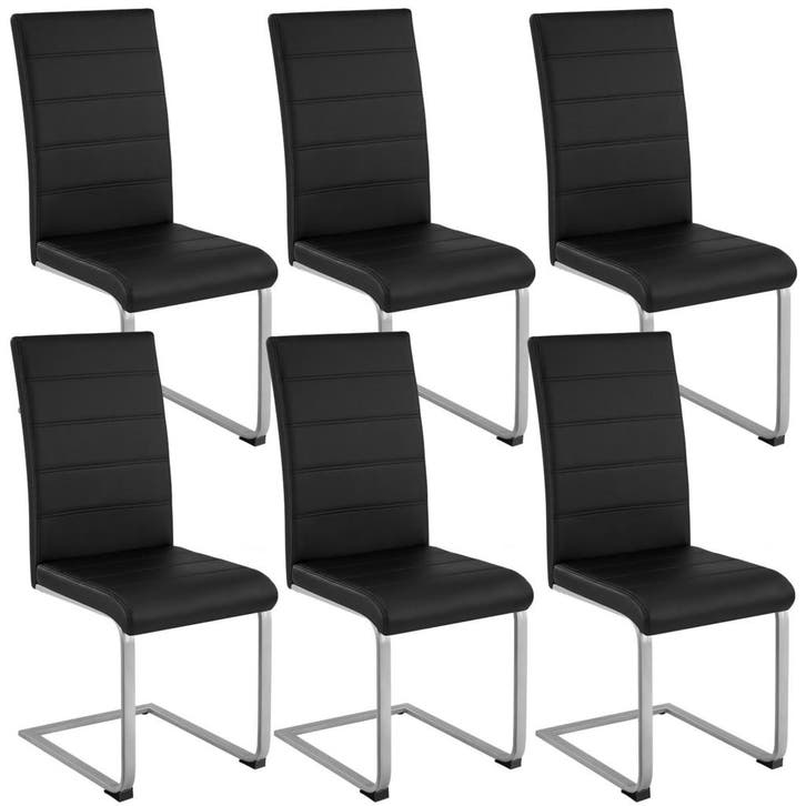tectake Sledestoelen, kunstleer - zwart, Set van 6, Huis en Inrichting, Stoelen, Verzenden
