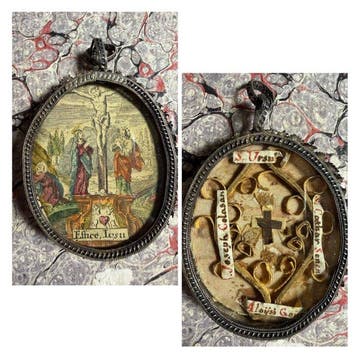 Reliekhouder - Zilver, Glas, Textiel - 1750-1800 - Heilige