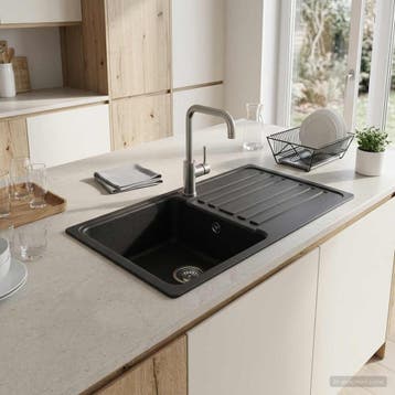 vidaXL Keukenspoelbak met afdruiprek Graniet 76,5 cm x 46 cm, Verzenden, Nieuw