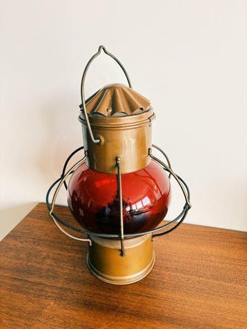 Anchor lamp, Ships cabin light - Messing, Koper, Rood glas