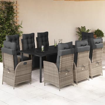 vidaXL 9-delige Tuinset met kussens poly rattan grijs, Verzenden, Tuinset