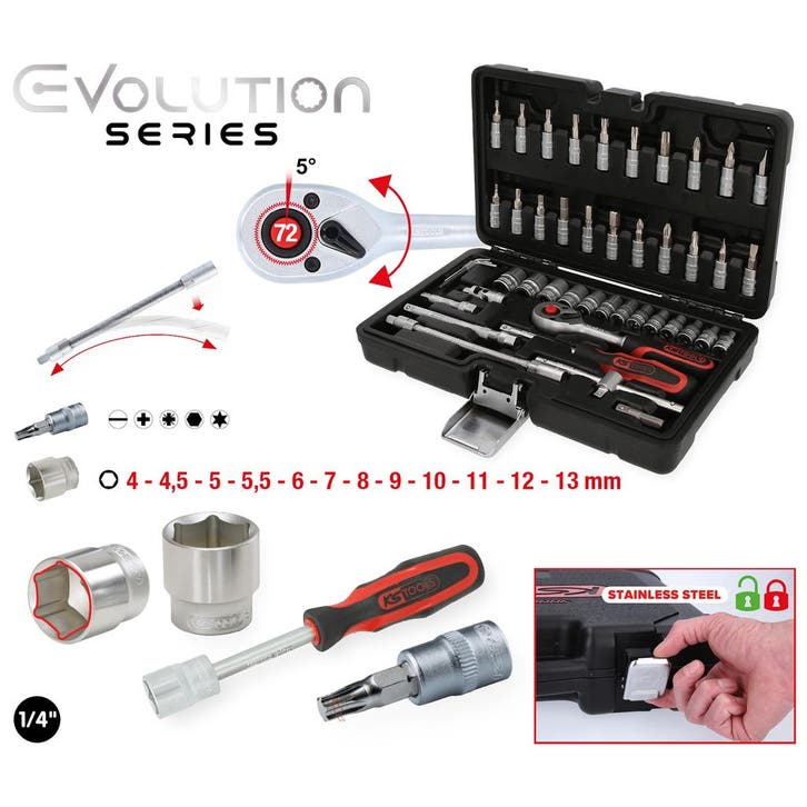 KS Tools 1/4 Dopsleutelset Evolution 48-delig, Auto diversen, Autogereedschap, Nieuw, Verzenden