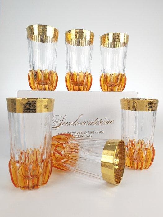 SECOLOVENTESIMO - Drinkservies (6) - Geen loodkristal Gold, Antiek en Kunst, Antiek | Meubels | Tafels