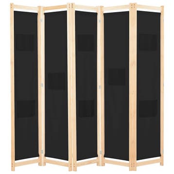 vidaXL Kamerscherm met 5 panelen 200x170x4 cm stof zwart, Verzenden, Nieuw