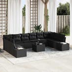 vidaXL Tuinbank Set met kussen 10 pcs Zwart Polyrattan, Verzenden, Nieuw