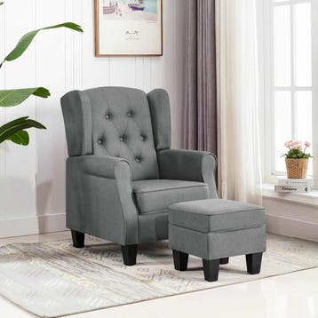 vidaXL Fauteuil met voetenbankje stof lichtgrijs, Huis en Inrichting, Fauteuils, Verzenden, Nieuw