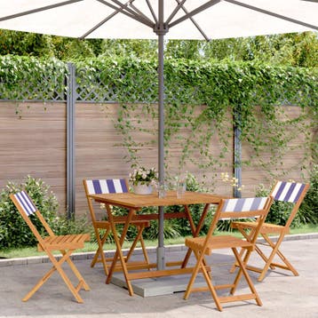 vidaXL 5-delige Tuinset massief hout en stof blauw en wit, Verzenden, Tuinset