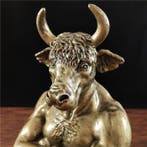 sculptuur, American Style Bull Head Statue – Bronze Finish