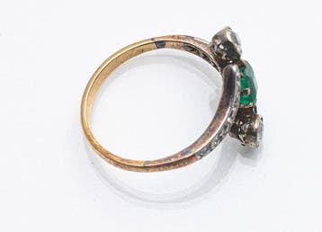 Ring - 14 karaat Roségoud, Witgoud - 0.90ct. tw. Smaragd -, Handtassen en Accessoires, Nieuw