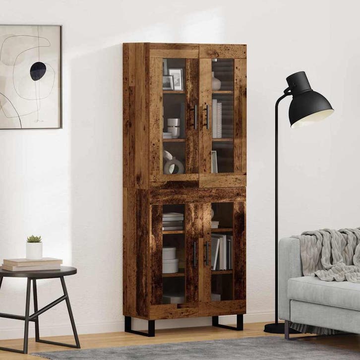 vidaXL Highboard 2 pcs Oud Hout Gefabriceerd Hout en Glas, Huis en Inrichting, Kasten | Dressoirs, Nieuw, Verzenden