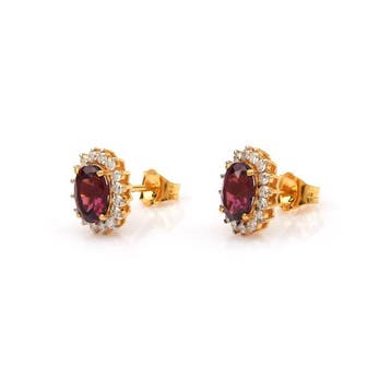 Oorstekers - 14 karaat Geel goud - 2.74ct. tw. Rhodoliet -