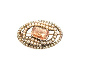 Broche - 18 carats Or jaune - topaze impériale et perle