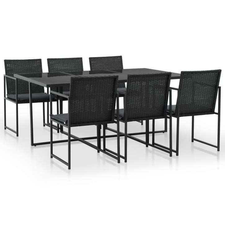 vidaXL 7-delige Tuinset met kussens poly rattan zwart, Tuin en Terras, Tuinsets en Loungesets, Tuinset, Nieuw, Verzenden