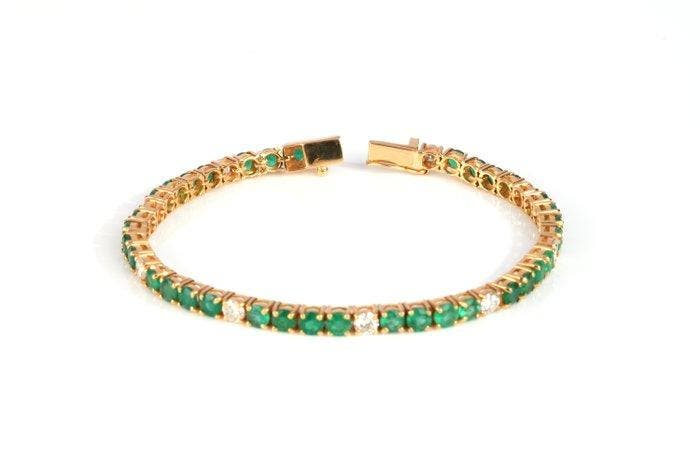 Armband - 18 karaat Geel goud - 8.61ct. tw. Smaragd -, Handtassen en Accessoires, Armbanden