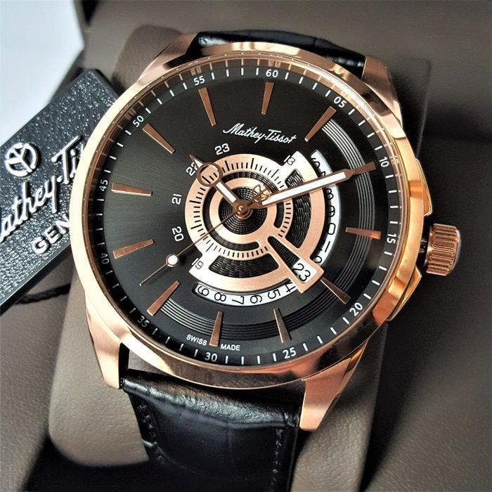Mathey-Tissot - Open Date - Sapphire - 18K Gold - New -, Handtassen en Accessoires, Horloges | Heren