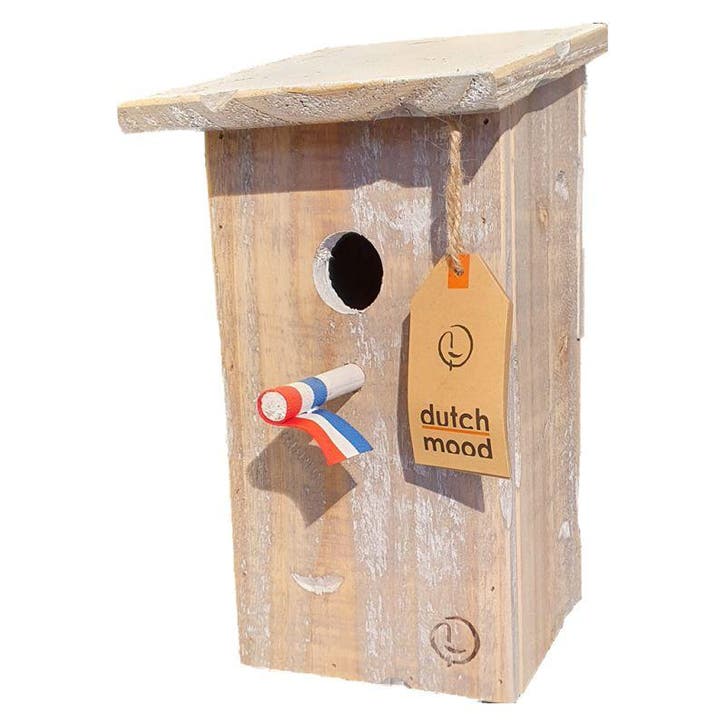 Een minimalistisch houten vogelhuisje met schuindak in de..., Maison & Meubles, Accessoires pour la Maison | Autre, Enlèvement ou Envoi