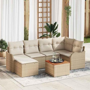 vidaXL Tuinbank Set 7 st Beige poly rattan, Verzenden