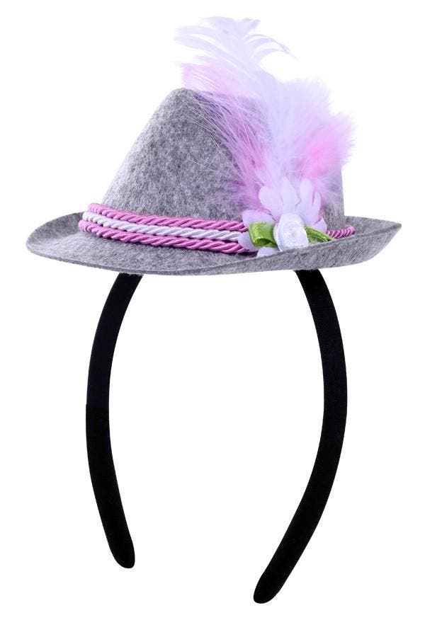 KIMU® Mini Hoedje Grijs Roze Oktoberfest Tirol Hoed op Haarb, Kleding | Dames, Carnavalskleding en Feestkleding, Nieuw, Ophalen of Verzenden