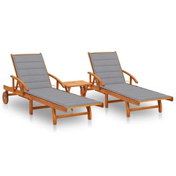 vidaXL Ligstoelen 2 st met tafel en kussens massief, Verzenden, Nieuw
