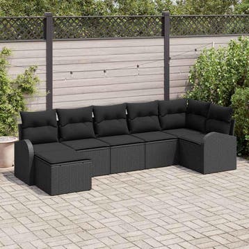 vidaXL Bankstel 7 st Zwart poly rattan, Verzenden