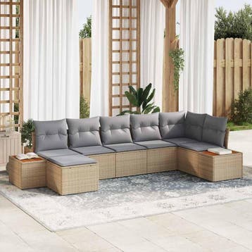 vidaXL Tuinbank Set 7 st Beige Poly rattan, Verzenden, Nieuw