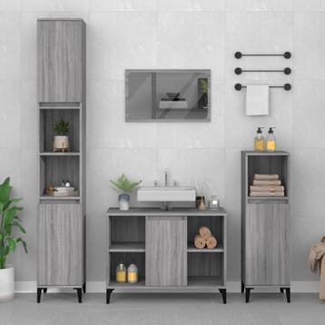 vidaXL 3-delige Badkamermeubelset bewerkt hout grijs sonoma, Verzenden, Nieuw