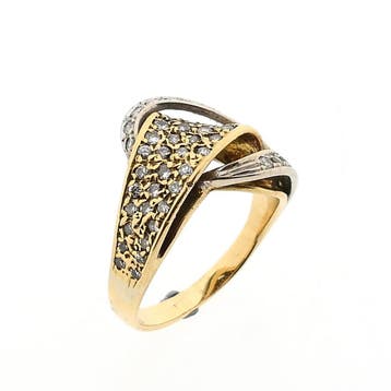 Bicolor gouden ring met diamanten; 0,26 ct., Handtassen en Accessoires, Ringen, Gebruikt, Ophalen of Verzenden, Kleiner dan 17