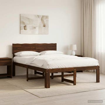 vidaXL Tweepersoonsbed met hoofdbord ROSTOCK Donkerbruin 120, Verzenden, Nieuw