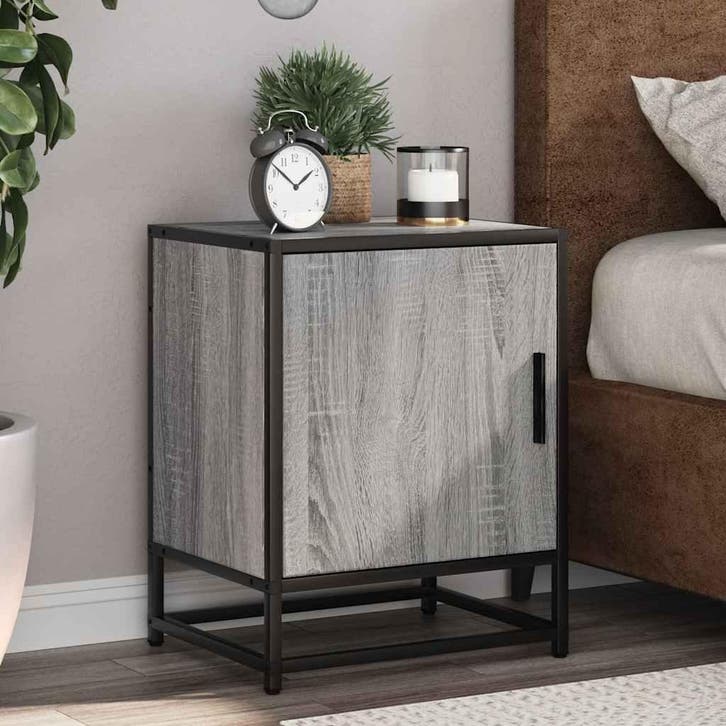 vidaXL Nachtkastje 40x31x50 cm bewerkt hout&metaal grijs, Huis en Inrichting, Slaapkamer | Nachtkastjes, Nieuw, Verzenden