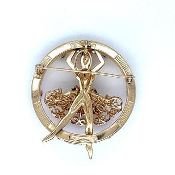 Broche - 14 karaat Geel goud - 2.20ct. tw. Parel - Saffier -