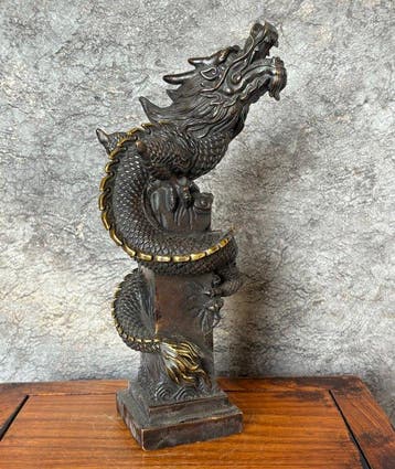 Beeld, Drakenstandbeeld 25.5 cm - 25.5 cm - Brons