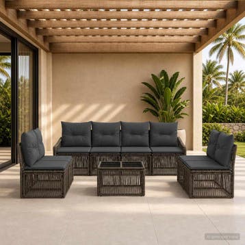 vidaXL Tuinbank Set 9 st Grijs poly rattan, Verzenden, Nieuw