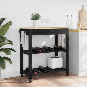 vidaXL Keuken Trolley MONZA Zwart 84 x 40 x 88,5 cm Massief, Verzenden