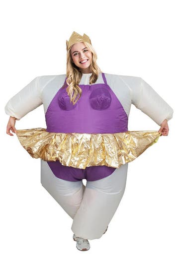 KIMU® Opblaas Kostuum Ballerina Paars Opblaasbaar Pak Ballet, Ophalen of Verzenden