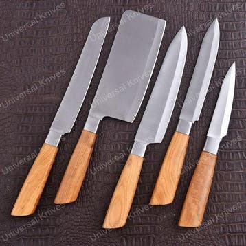 Keukenmes - Chefs knife - Olijfhout en handgemaakt gevouwen